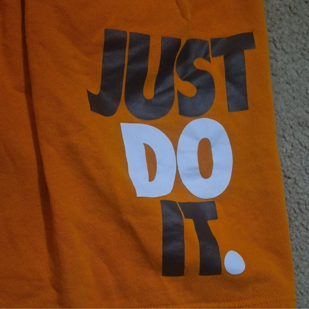 Nike Sportswear Just Do It Orange Fleece Shorts Mens Size Large